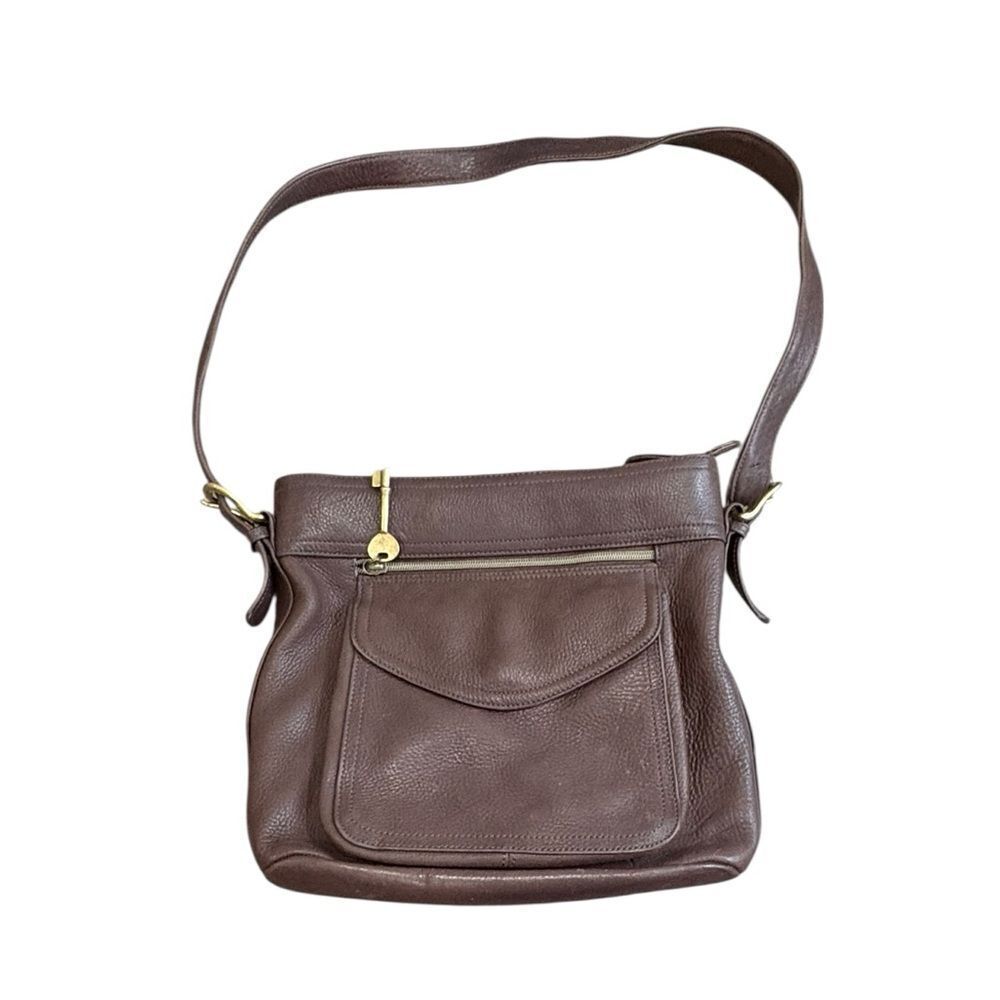 Fossil Leather Shoulder Bag Brown Style 75082 Key Charm Adjustable Strap